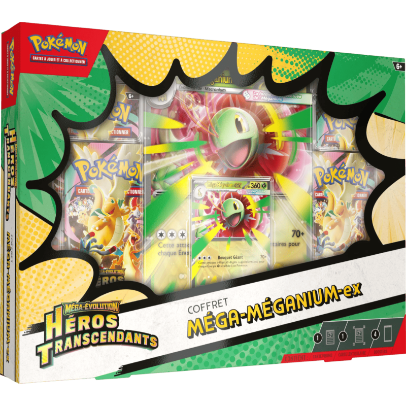 Pokémon - Coffret Méga-Évolution - Héros Transcendants - Méga‑Méganium ex / Méga‑Roitiflam ex / Méga‑Aligatueur ex - ME02.5