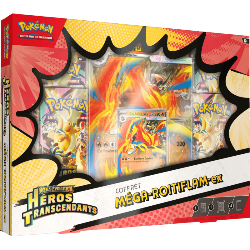 Pokémon - Coffret Méga-Évolution - Héros Transcendants - Méga‑Méganium ex / Méga‑Roitiflam ex / Méga‑Aligatueur ex - ME02.5