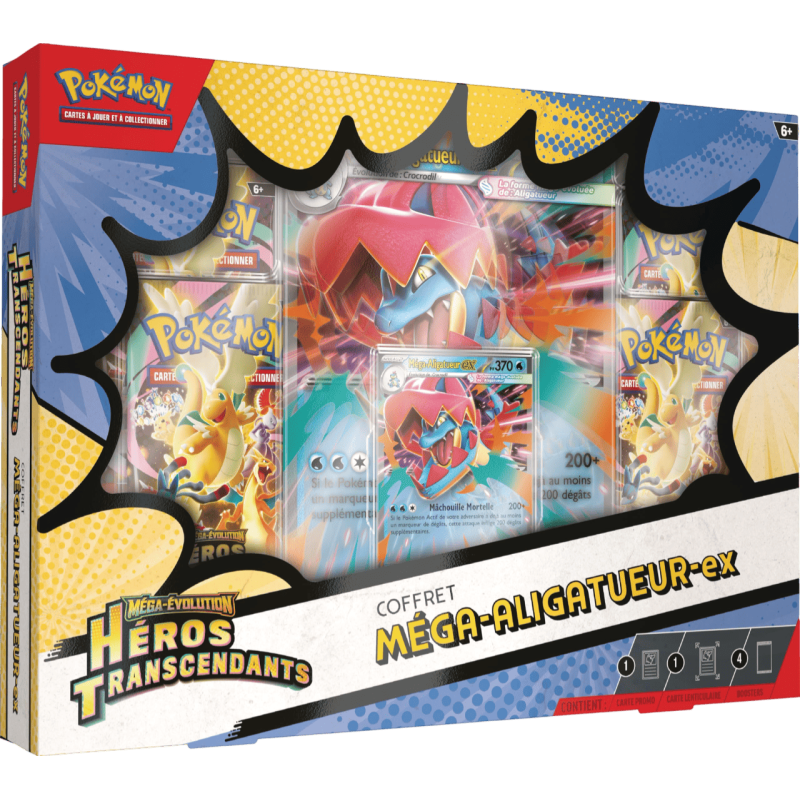 Pokémon - Coffret Méga-Évolution - Héros Transcendants - Méga‑Méganium ex / Méga‑Roitiflam ex / Méga‑Aligatueur ex - ME02.5