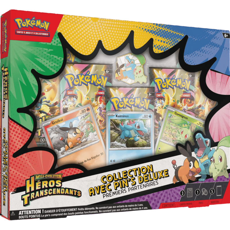 Pokémon - Coffret Collection avec Pin’s Deluxe - Premiers Partenaires Méga-Évolution - ME02.5 - Héros Transcendants