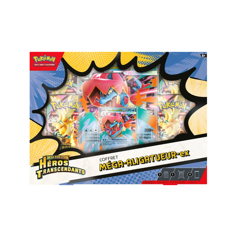 Pokémon - Coffret Méga-Évolution - ME02.5 - Héros Transcendants - Méga‑Méganium ex / Méga‑Roitiflam ex / Méga‑Aligatueur ex