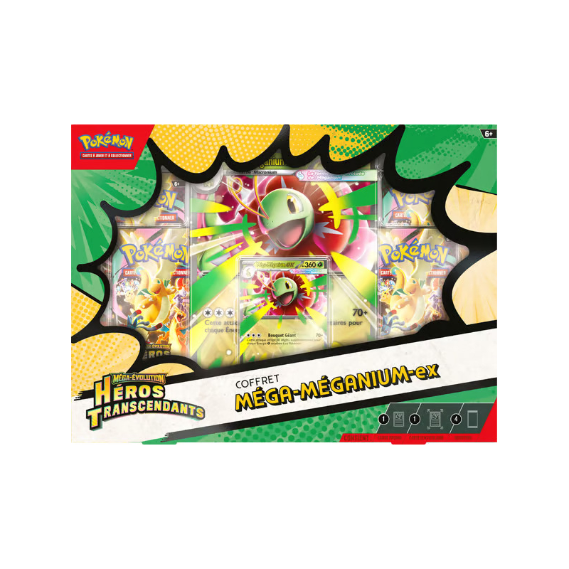 Pokémon - Coffret Méga-Évolution - Héros Transcendants - Méga‑Méganium ex / Méga‑Roitiflam ex / Méga‑Aligatueur ex - ME02.5