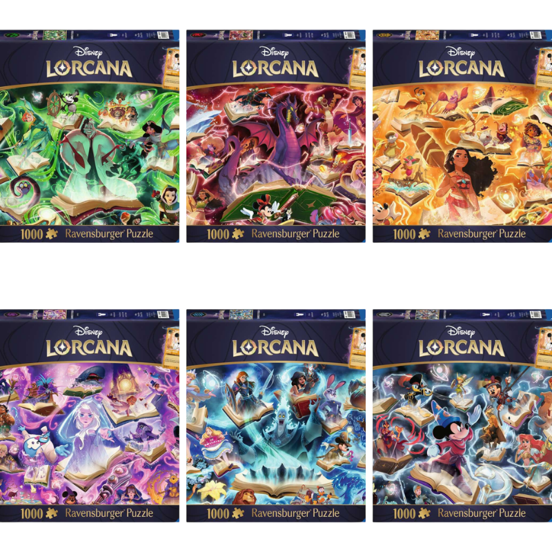 Disney - Lorcana - Pack - Intégral 6 Puzzles 1000 pièces et 6 Cartes Promo EN - Acier, Ambre, Améthyste, Émeraude, Rubis, Saphir