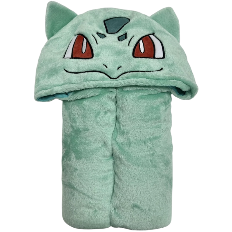 Pokémon - Plaid Polaire à Capuche 3D - 120 x 150 cm - Ultra Doux - Bulbizarre / Carapuce / Pikachu / Salamèche